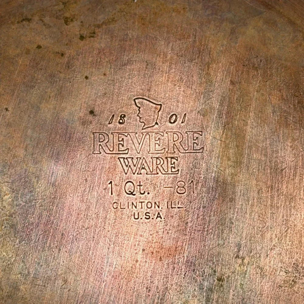 Vintage 1801 Revere Ware 1-Quart Copper Bottom Stainless Steel Sauce Pan w/ Lid
